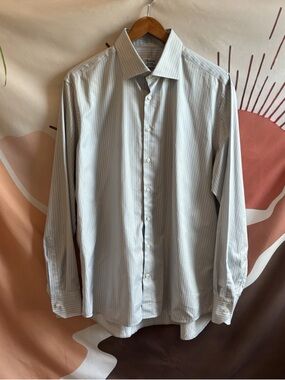 Stenstroms Shirt Men’s Size 17 1/2 44 Striped Fitted Body Twofold Super Cotton